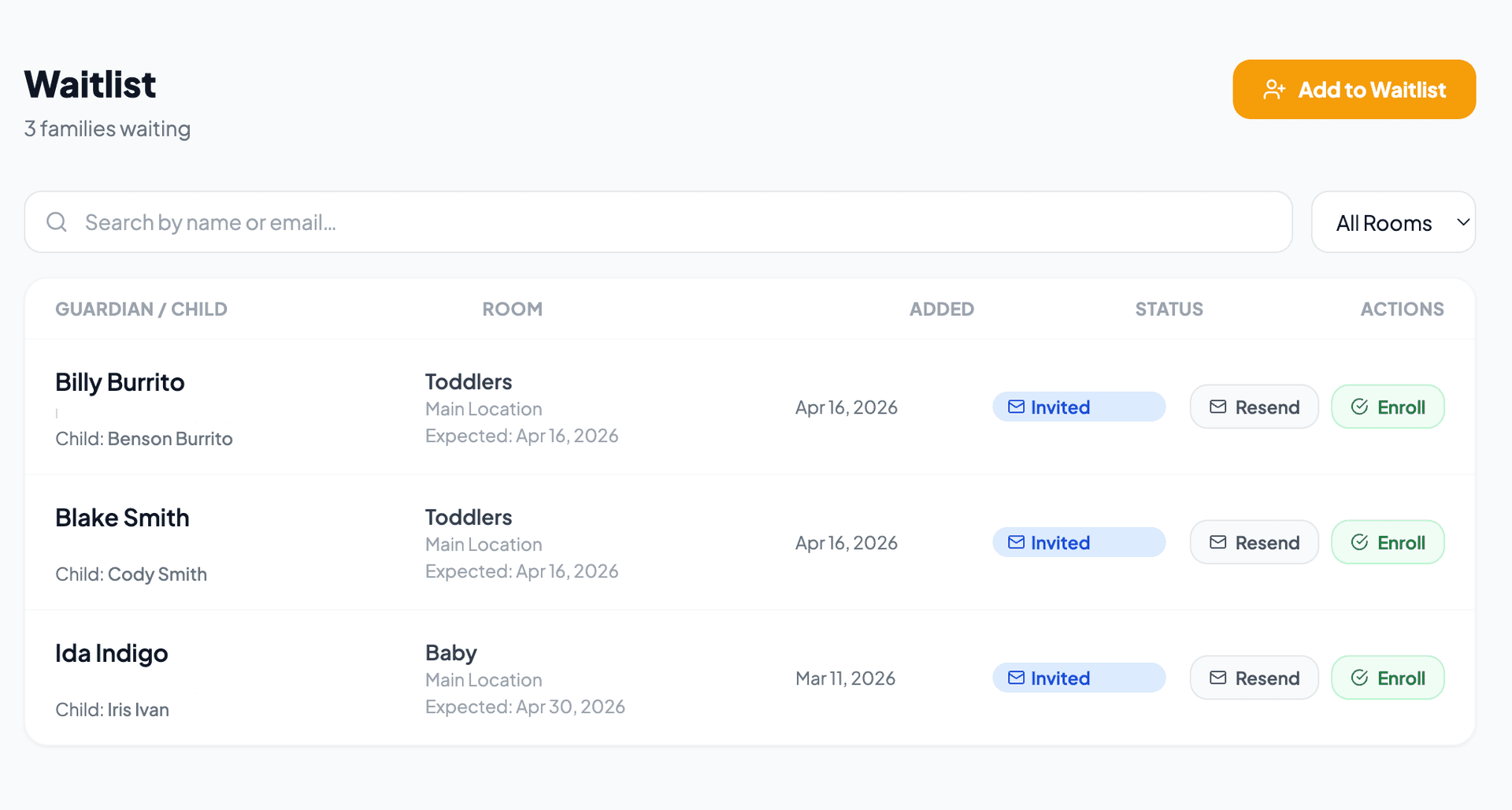 Waitlist Management screenshot